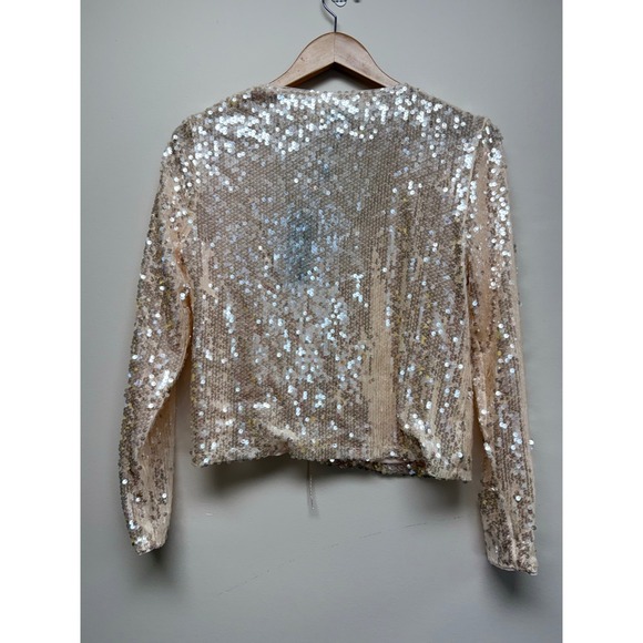 Gianni Bini Kate Sequin Cardigan Sz XS Dove Cream color Ties - Picture 4 of 6